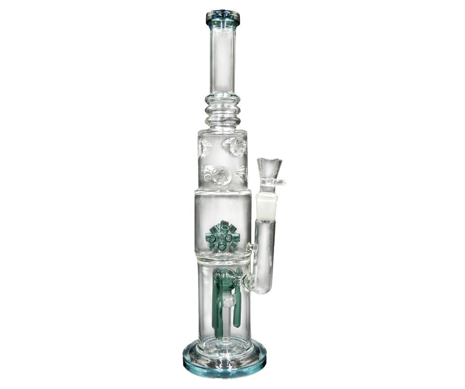 HEAVY DUTY GLASS DOUBLE PERCOLATOR 2 CHAMBER BONG 38CM 18.8MM GRIND