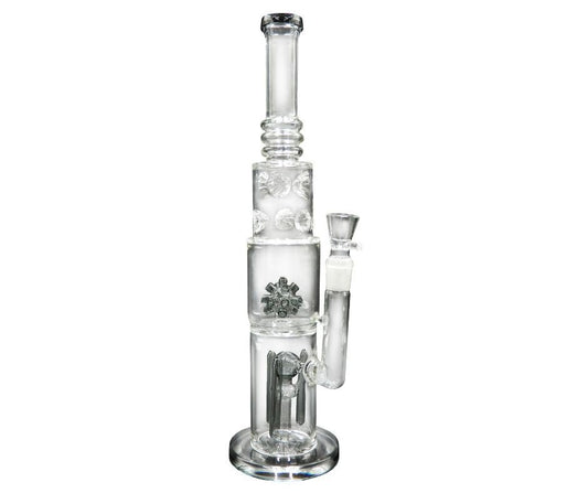 HEAVY DUTY GLASS DOUBLE PERCOLATOR 2 CHAMBER BONG 38CM 18.8MM GRIND - SeedySide
