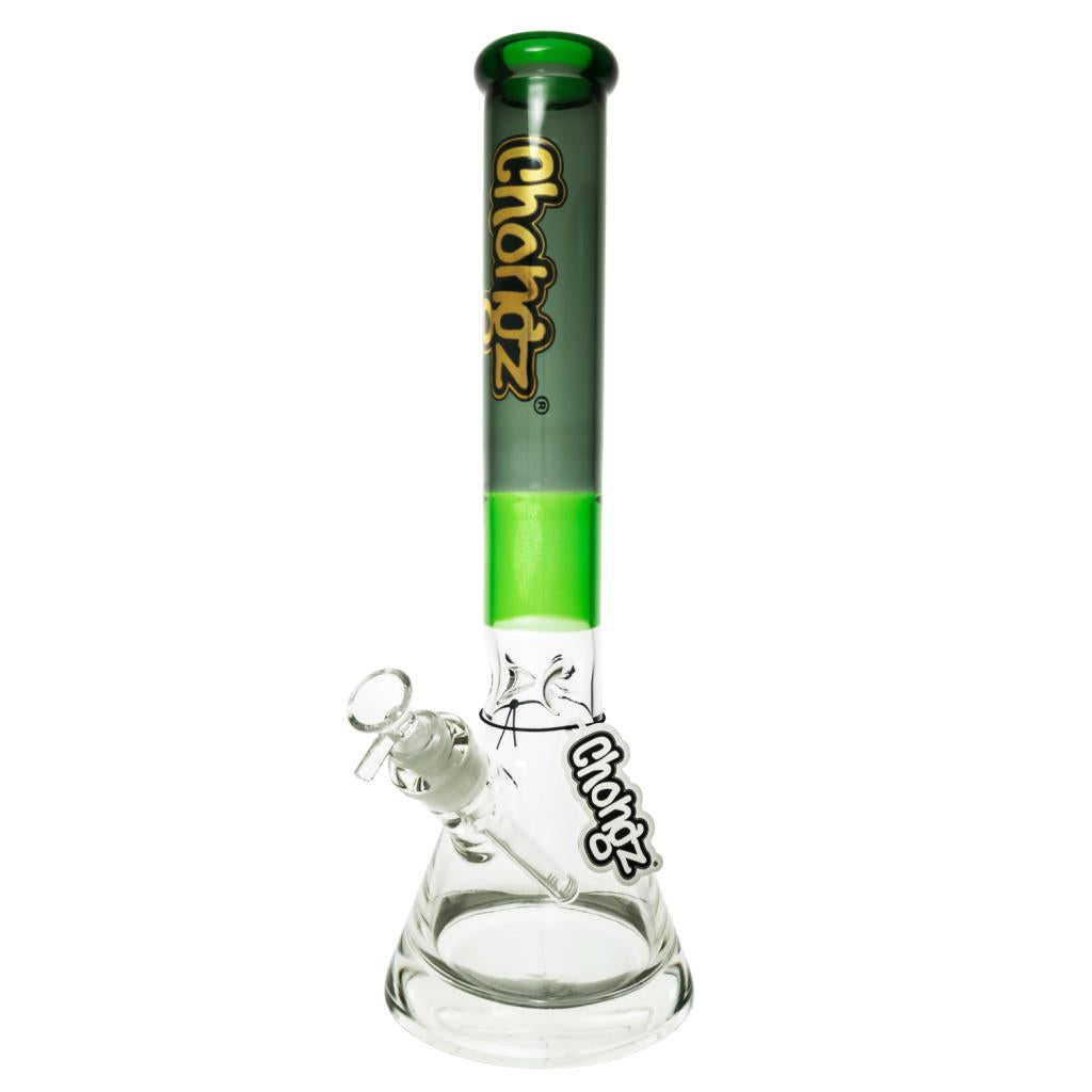 CHONGZ 42CM GLASS "BIG FAT BASE" WATERPIPE GREEN ACCENTS