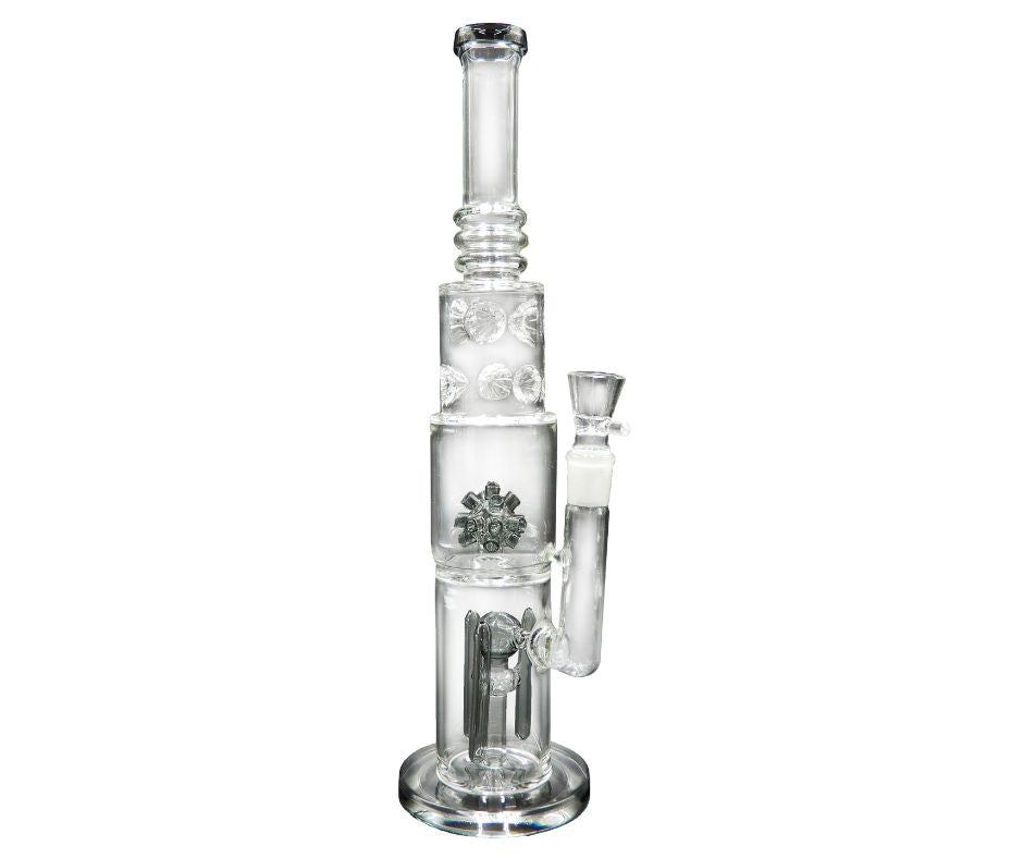 HEAVY DUTY GLASS DOUBLE PERCOLATOR 2 CHAMBER BONG 38CM 18.8MM GRIND