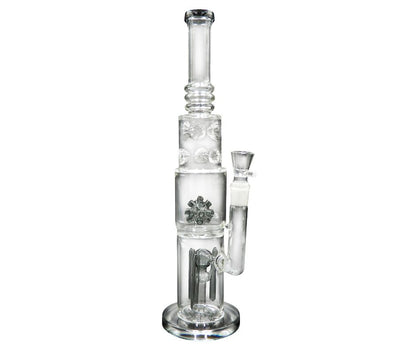 HEAVY DUTY GLASS DOUBLE PERCOLATOR 2 CHAMBER BONG 38CM 18.8MM GRIND