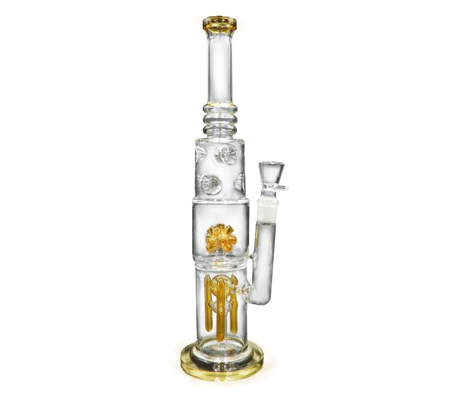 HEAVY DUTY GLASS DOUBLE PERCOLATOR 2 CHAMBER BONG 38CM 18.8MM GRIND