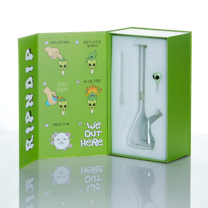 RIP N DIP WE OUT HERE GLASS BEAKER GREEN